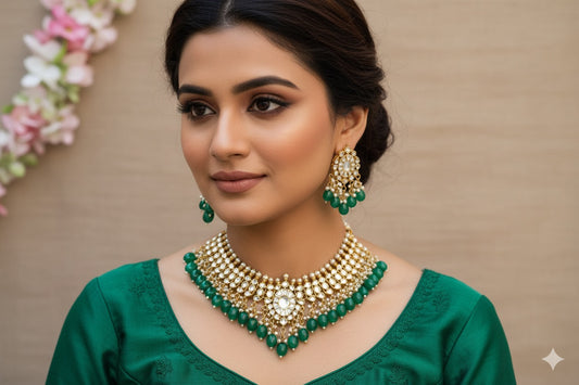 Aritha Pachi Kundan Necklace Set