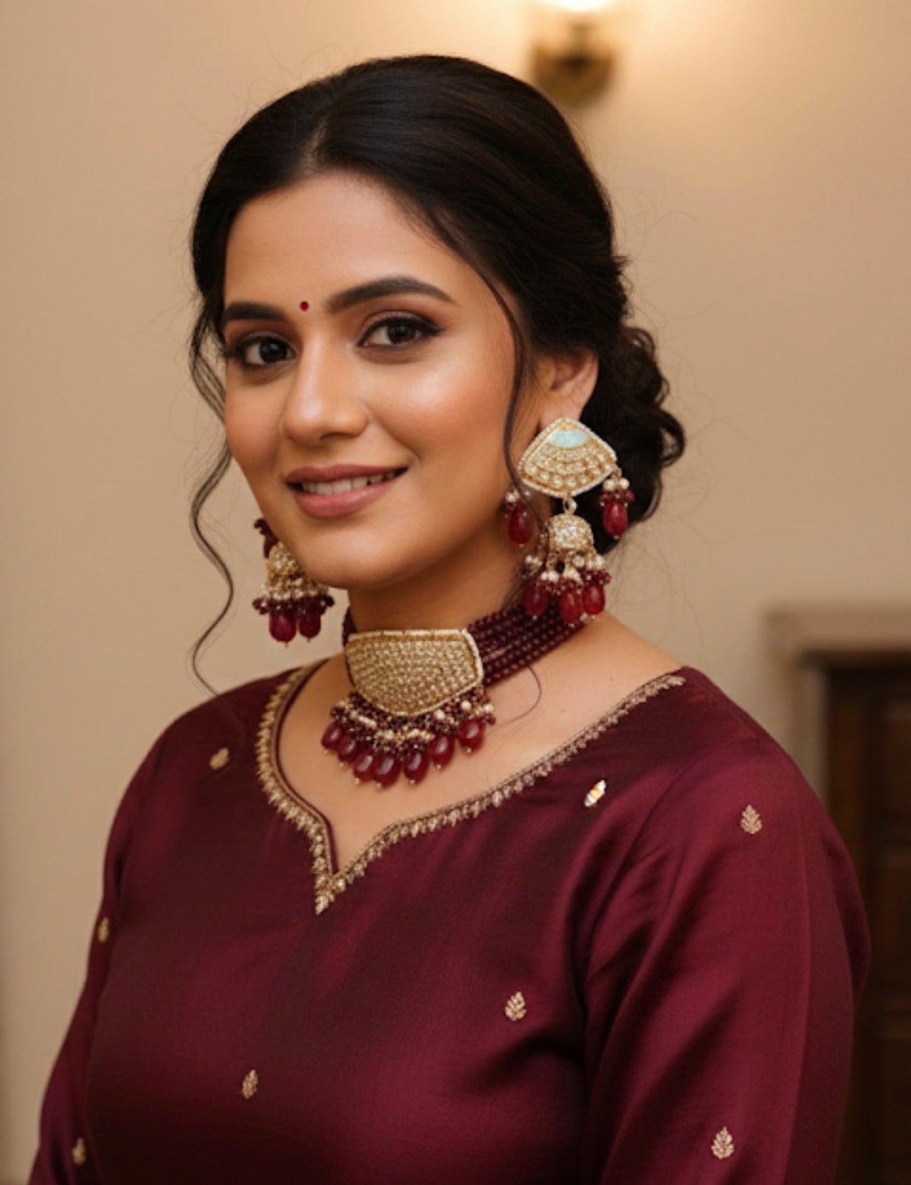 Kashika Beaded Choker (Maroon)