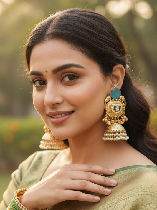 Rachita Gold Brass Jhumkas