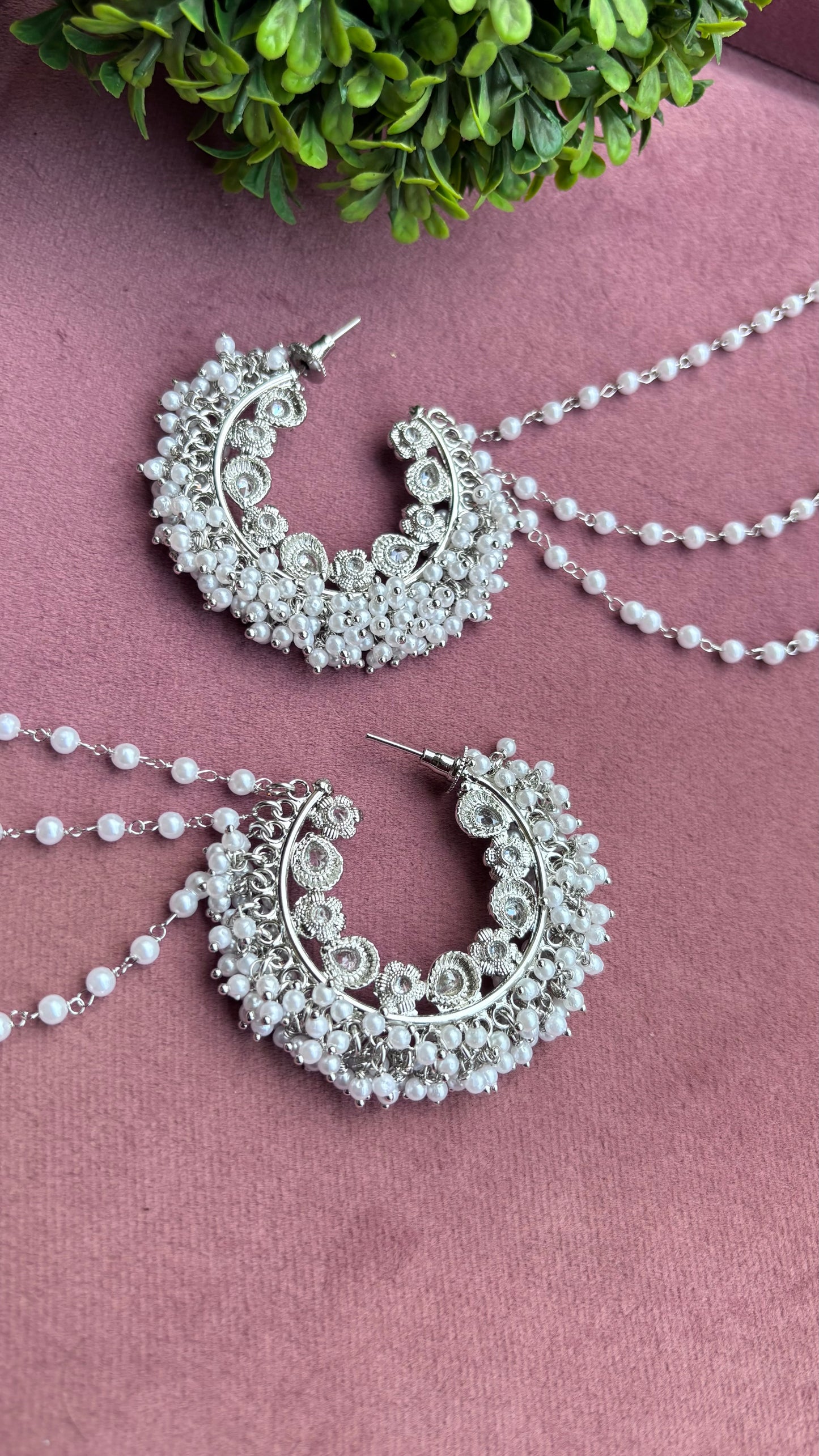 Aditi Oversized Polki Earrings with Earchains