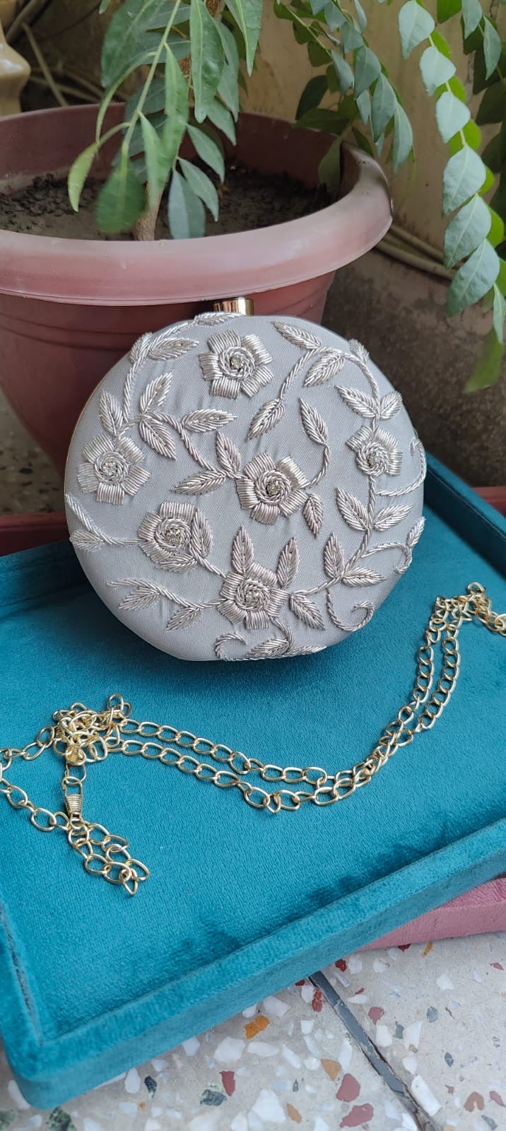 Sanaya Grey Round Clutch