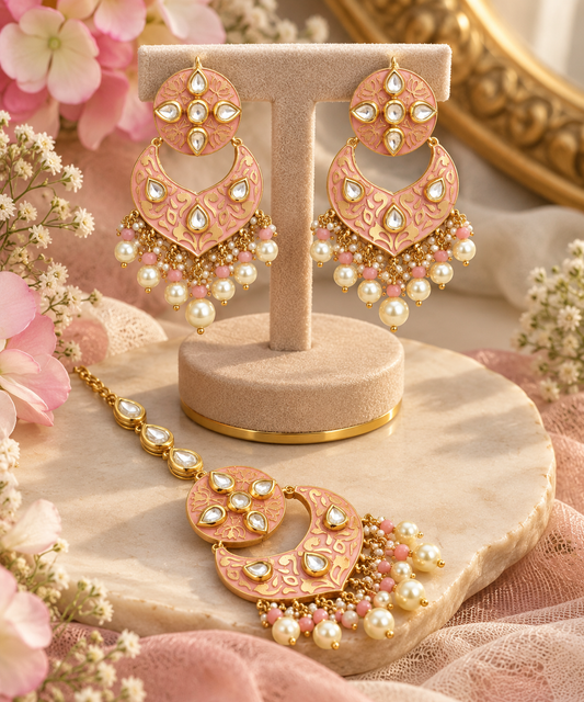 Shelly meenakari kundan earrings tikka