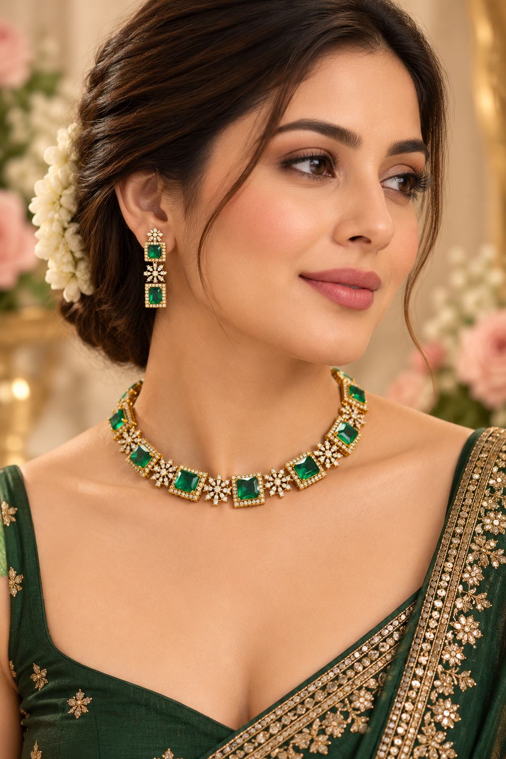 Lisha AD Necklace Set | AD Necklace with Earrings