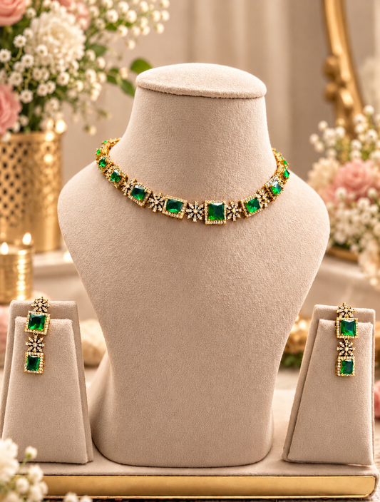 Lisha AD Necklace Set | AD Necklace with Earrings