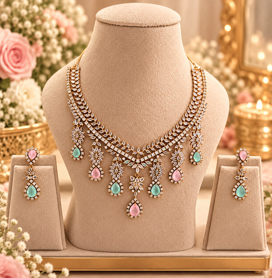 Hridya AD Necklace Set | AD Necklace with Earrings
