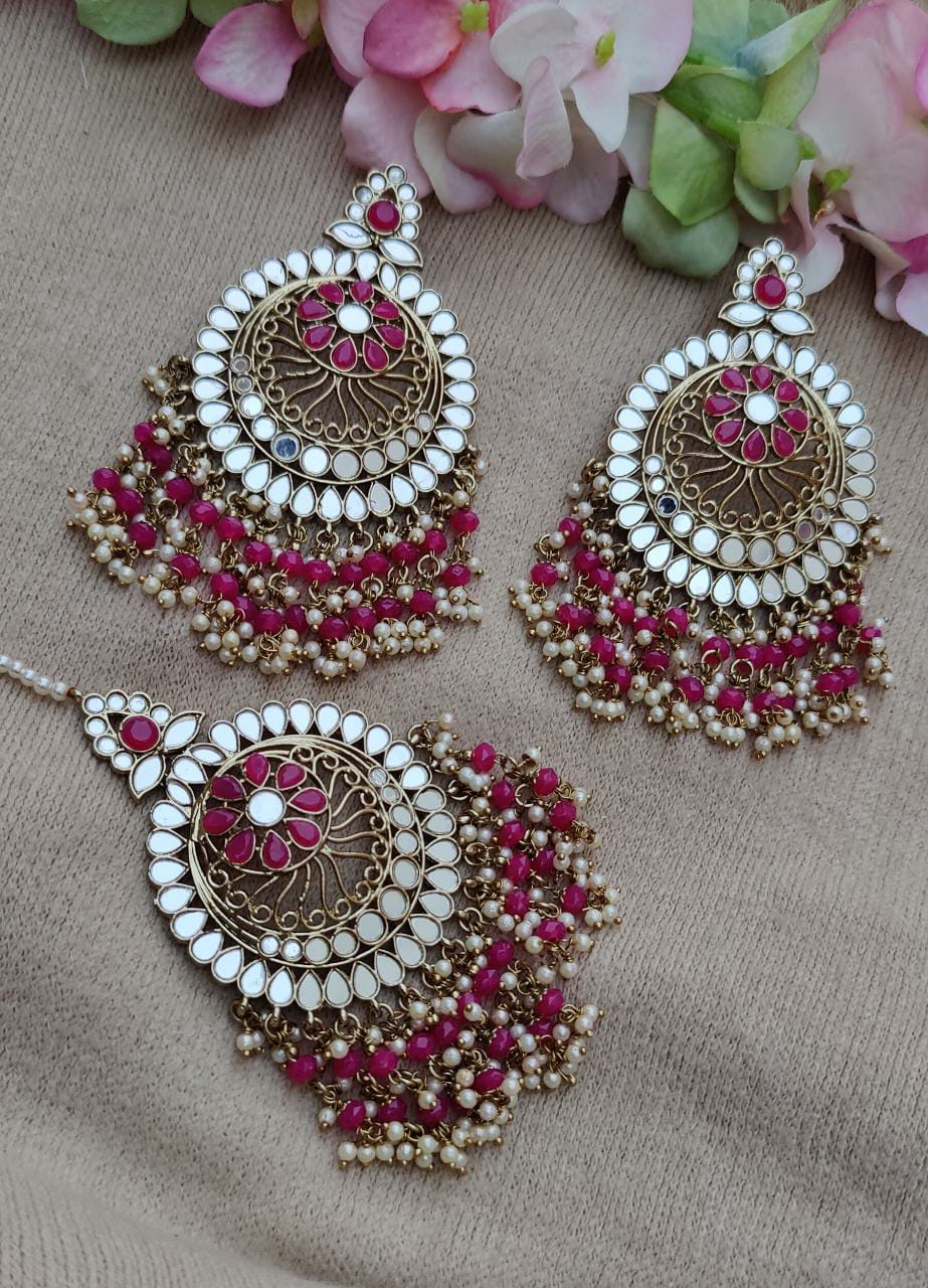 Trisha Mirror Oversized Earrings Tikka