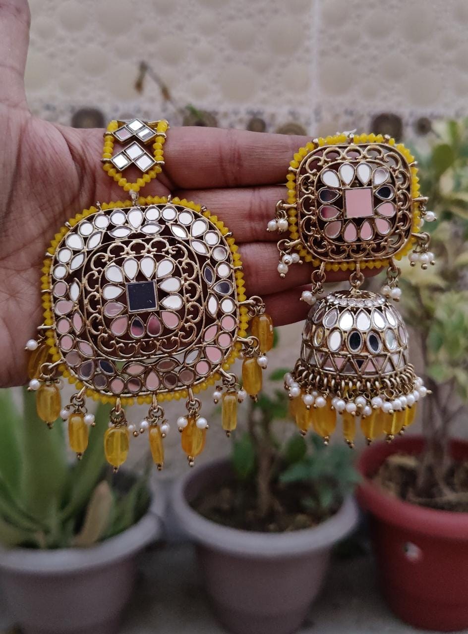 Tanvir Oversized Mirror Jhumki Tikka