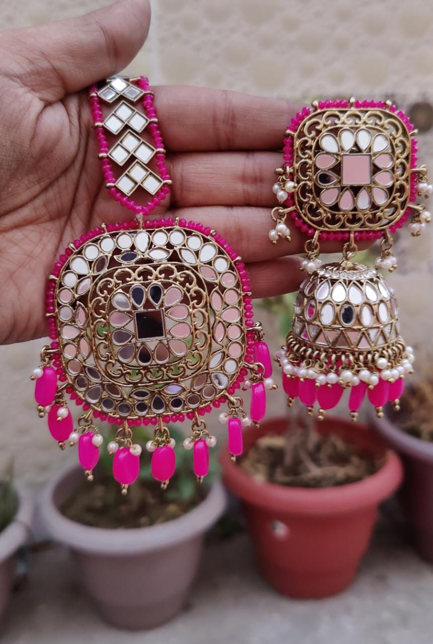 Tanvir Oversized Mirror Jhumki Tikka