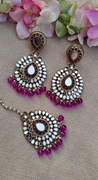 Chaaya Oversized Mirror  Earrings Tikka