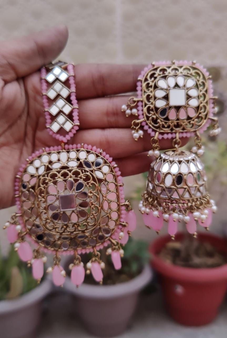 Tanvir Oversized Mirror Jhumki Tikka