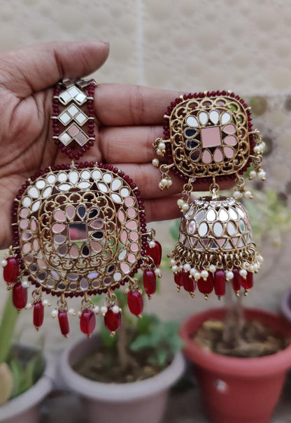 Tanvir Oversized Mirror Jhumki Tikka