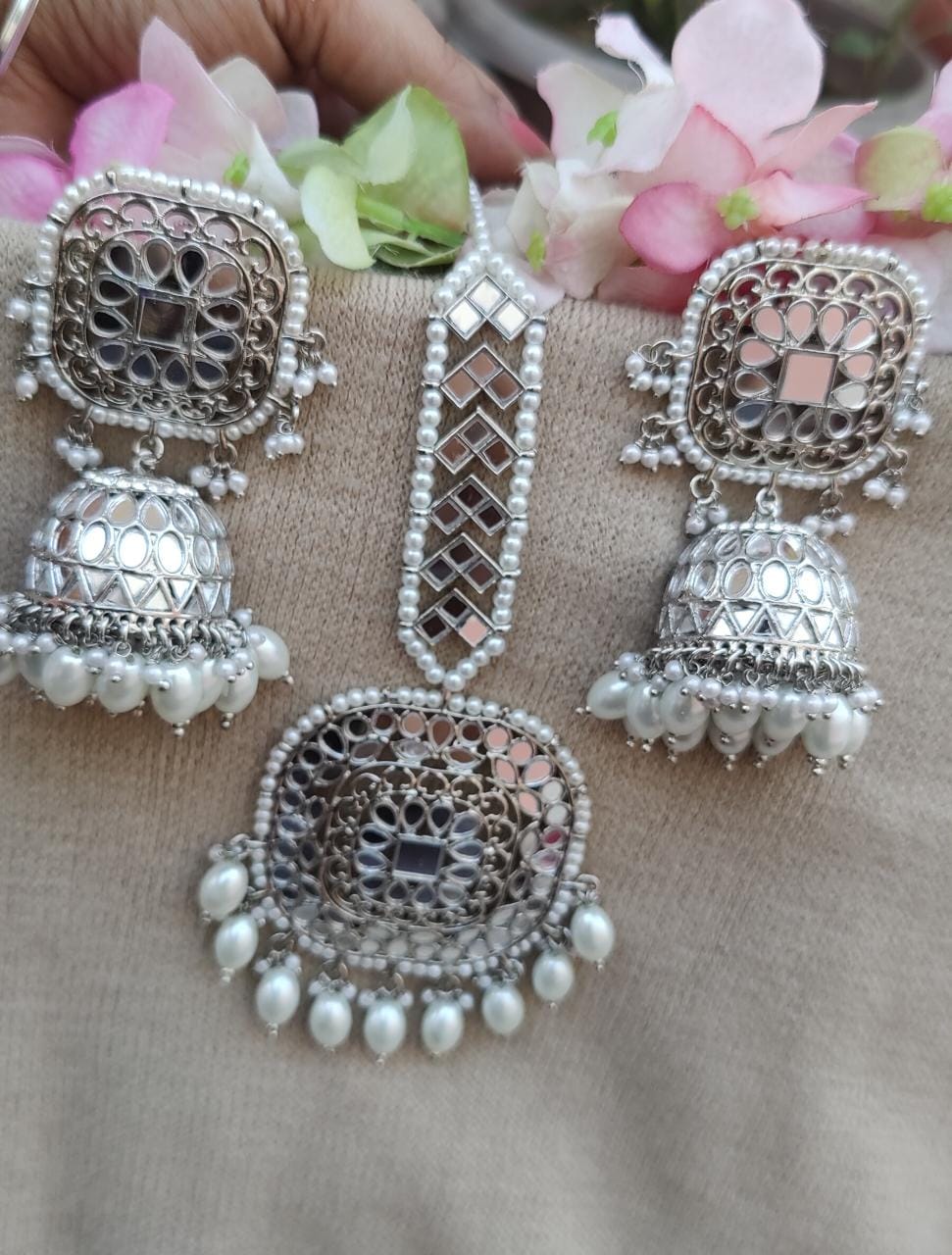 Tanvir Oversized Mirror Jhumki Tikka