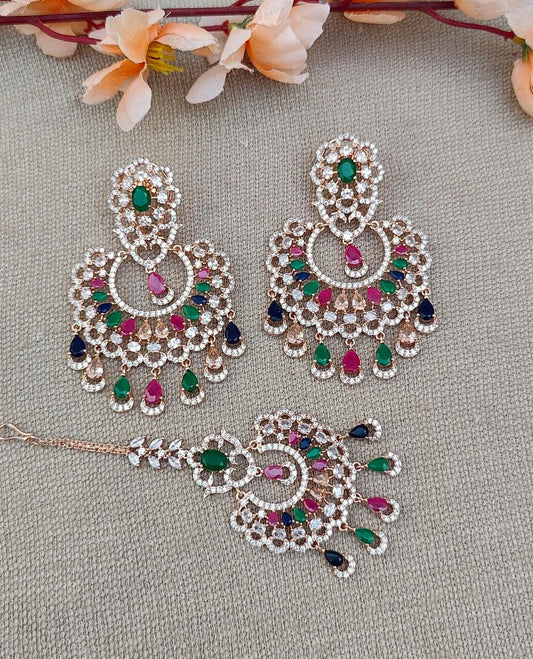 Alpana AD Earrings Tikka (Rose Gold)