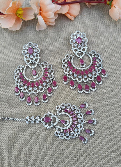 Alpana AD Earrings Tikka (Silver)