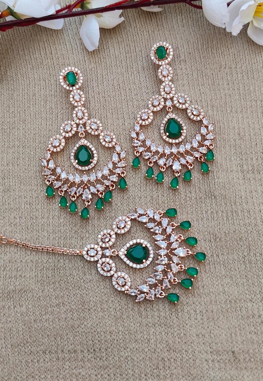 Nafisa AD Earrings Tikka (Rose Gold)