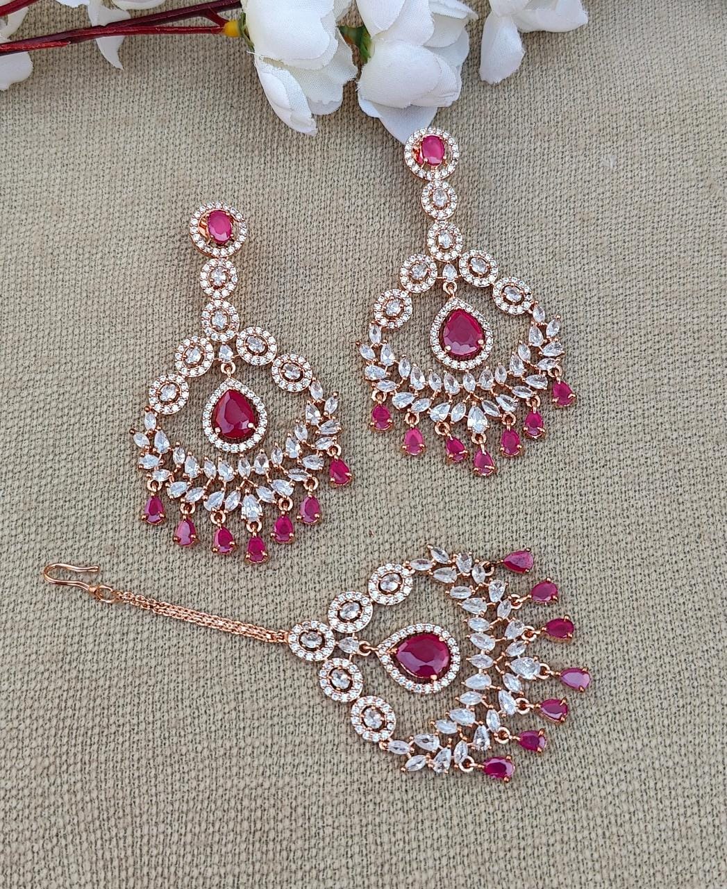 Nafisa AD Earrings Tikka (Rose Gold)