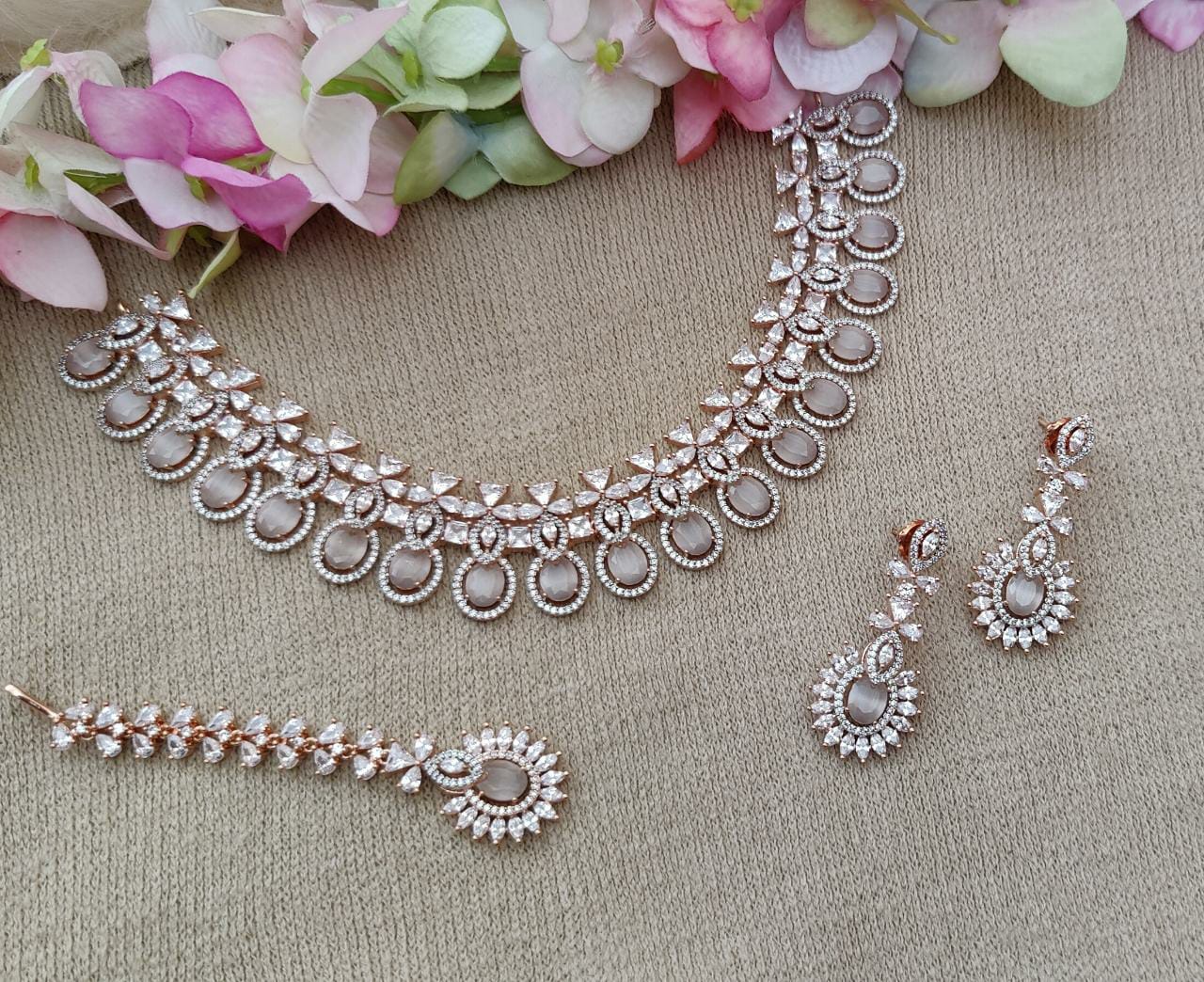 Piyali AD Necklace (Rose Gold)