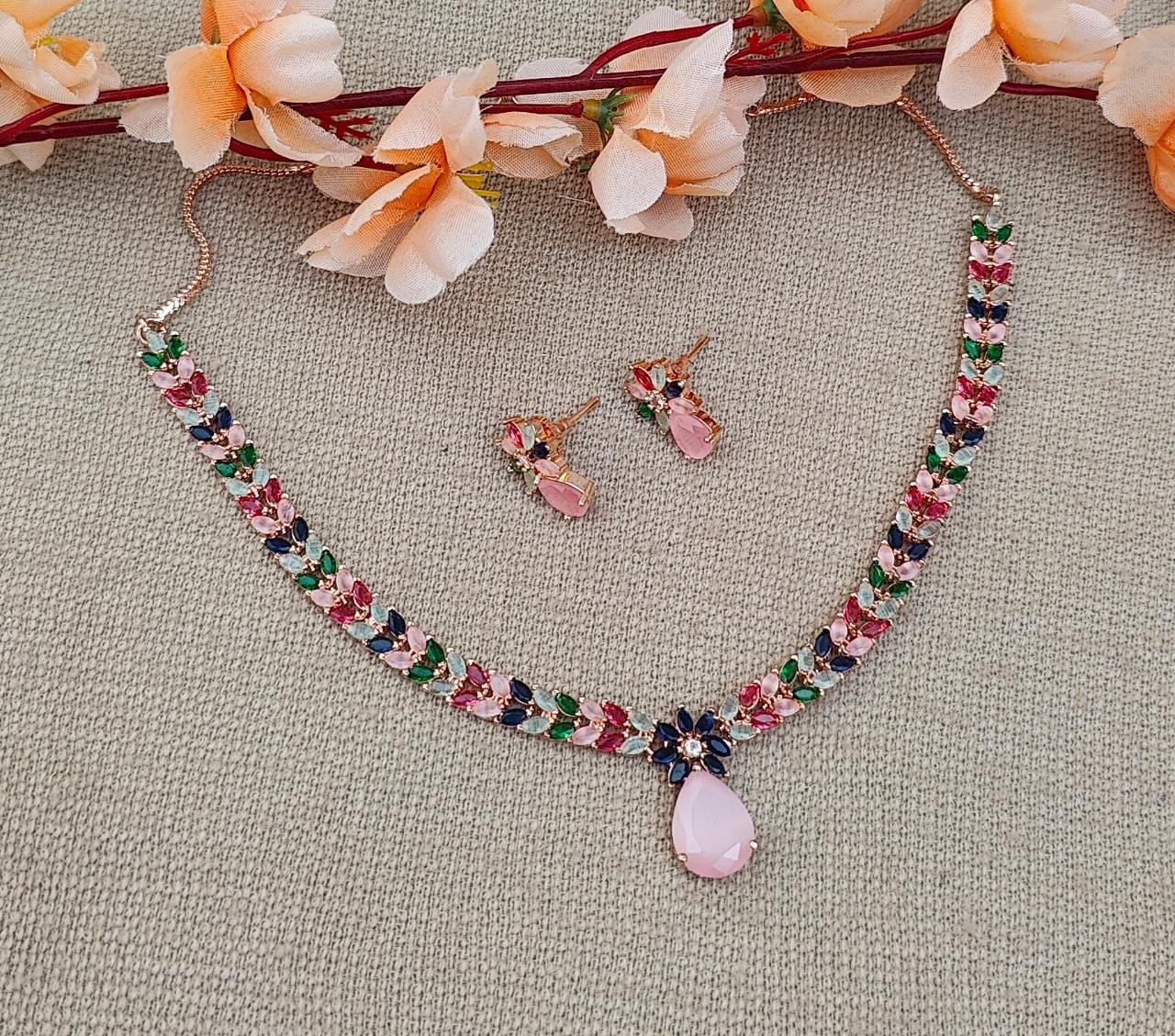 Idhika AD/CZ Necklace (Rose Gold)