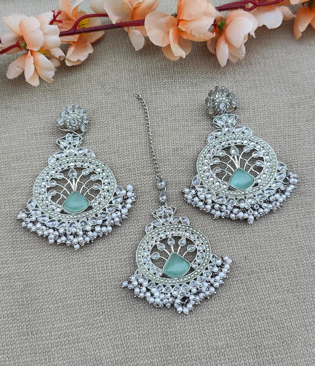 Ipsa Silver Polki Earrings Tikka