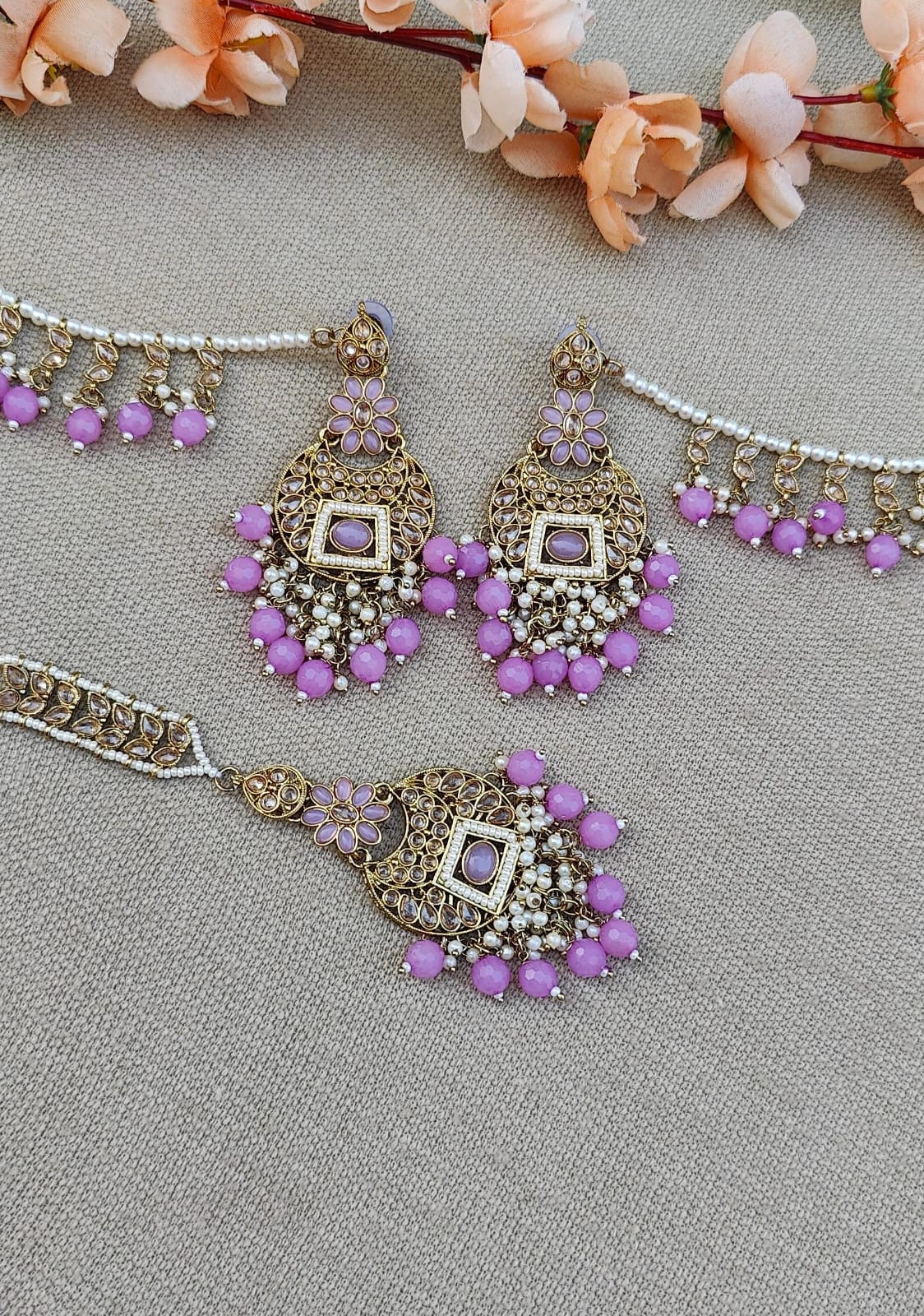 Rashmi Polki Earrings Tikka with Earchains