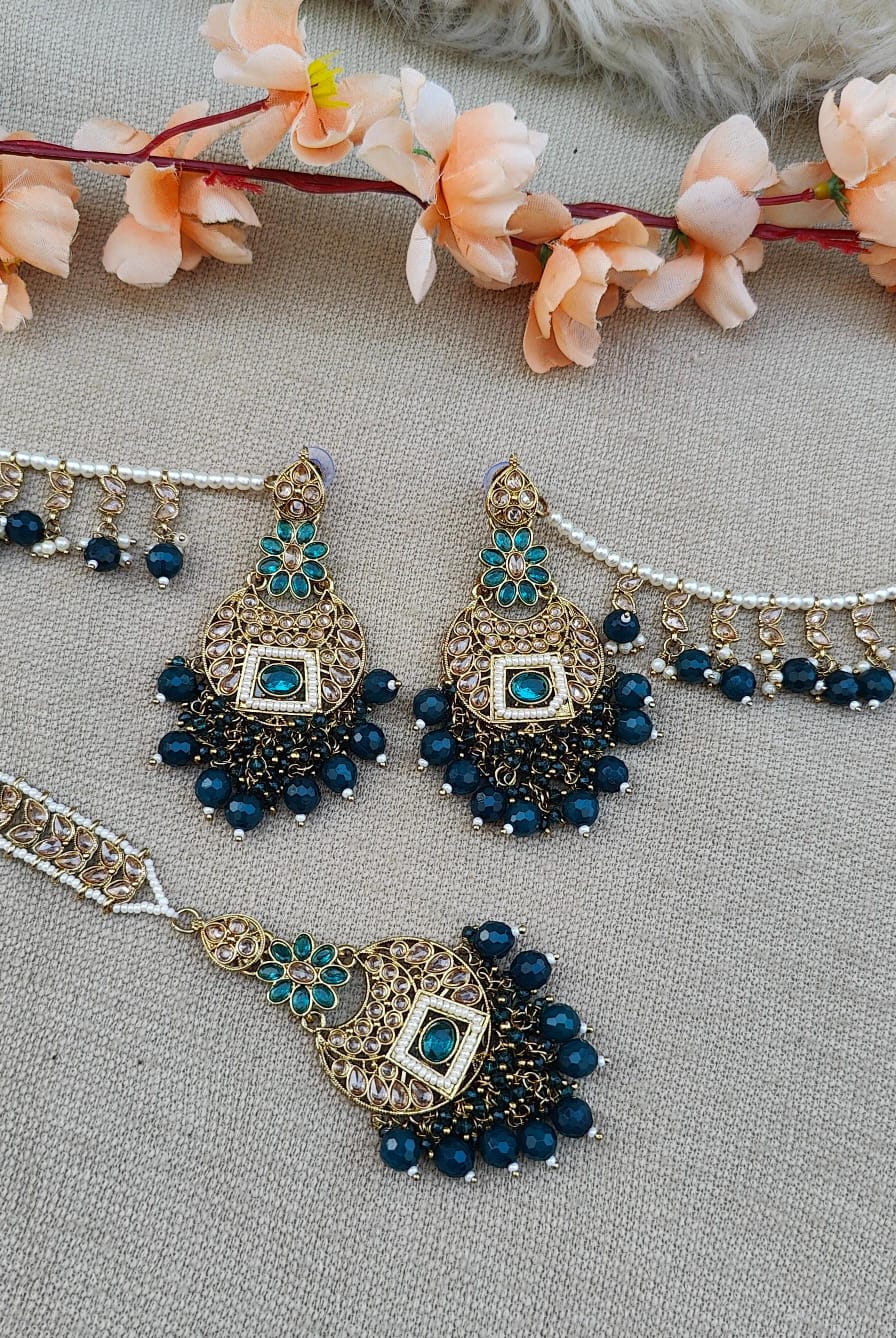 Rashmi Polki Earrings Tikka with Earchains