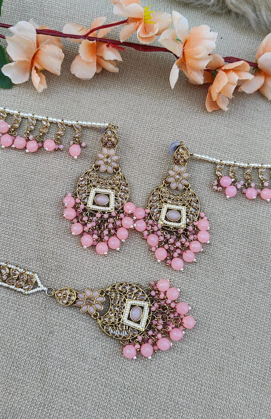 Rashmi Polki Earrings Tikka with Earchains