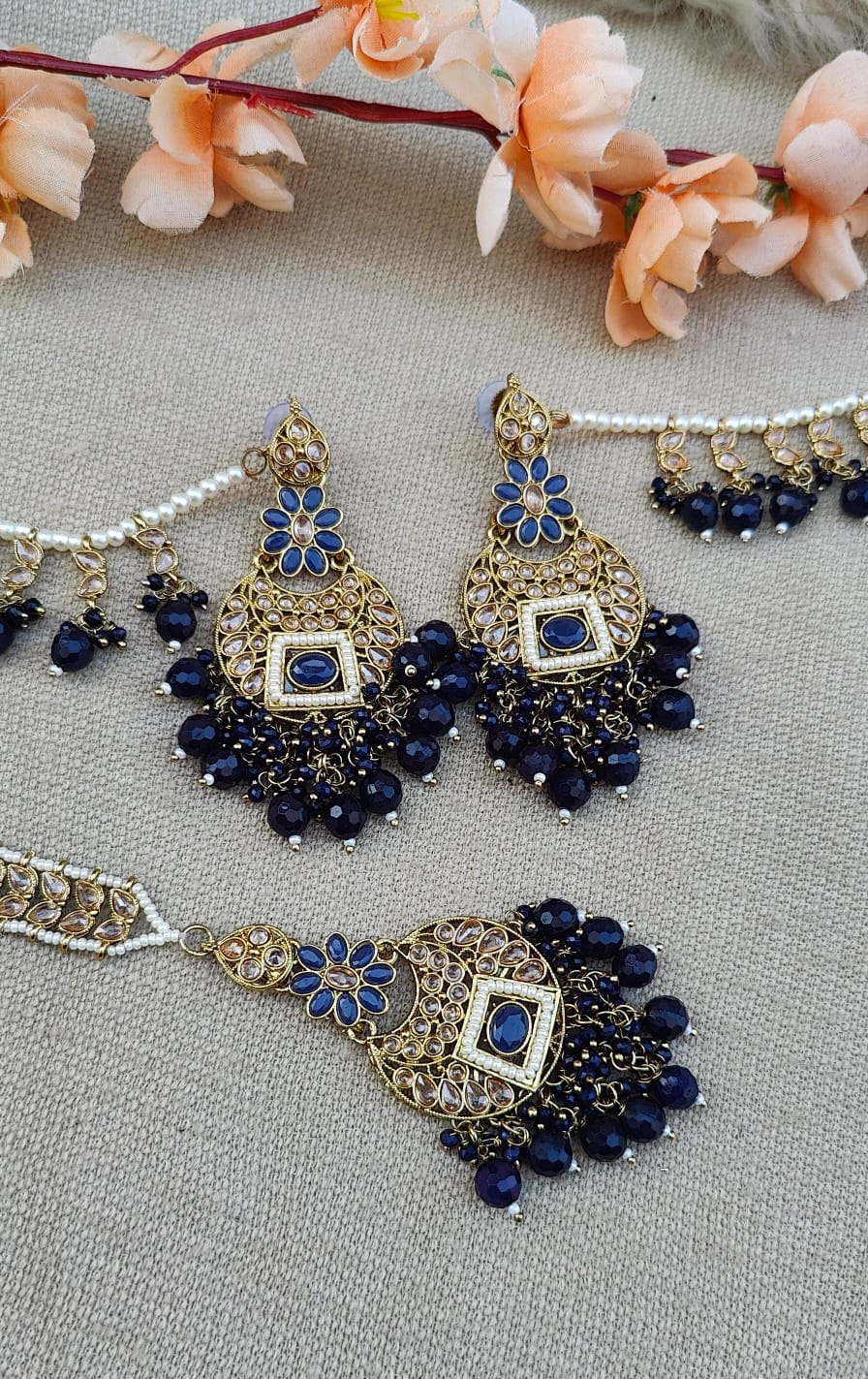 Rashmi Polki Earrings Tikka with Earchains