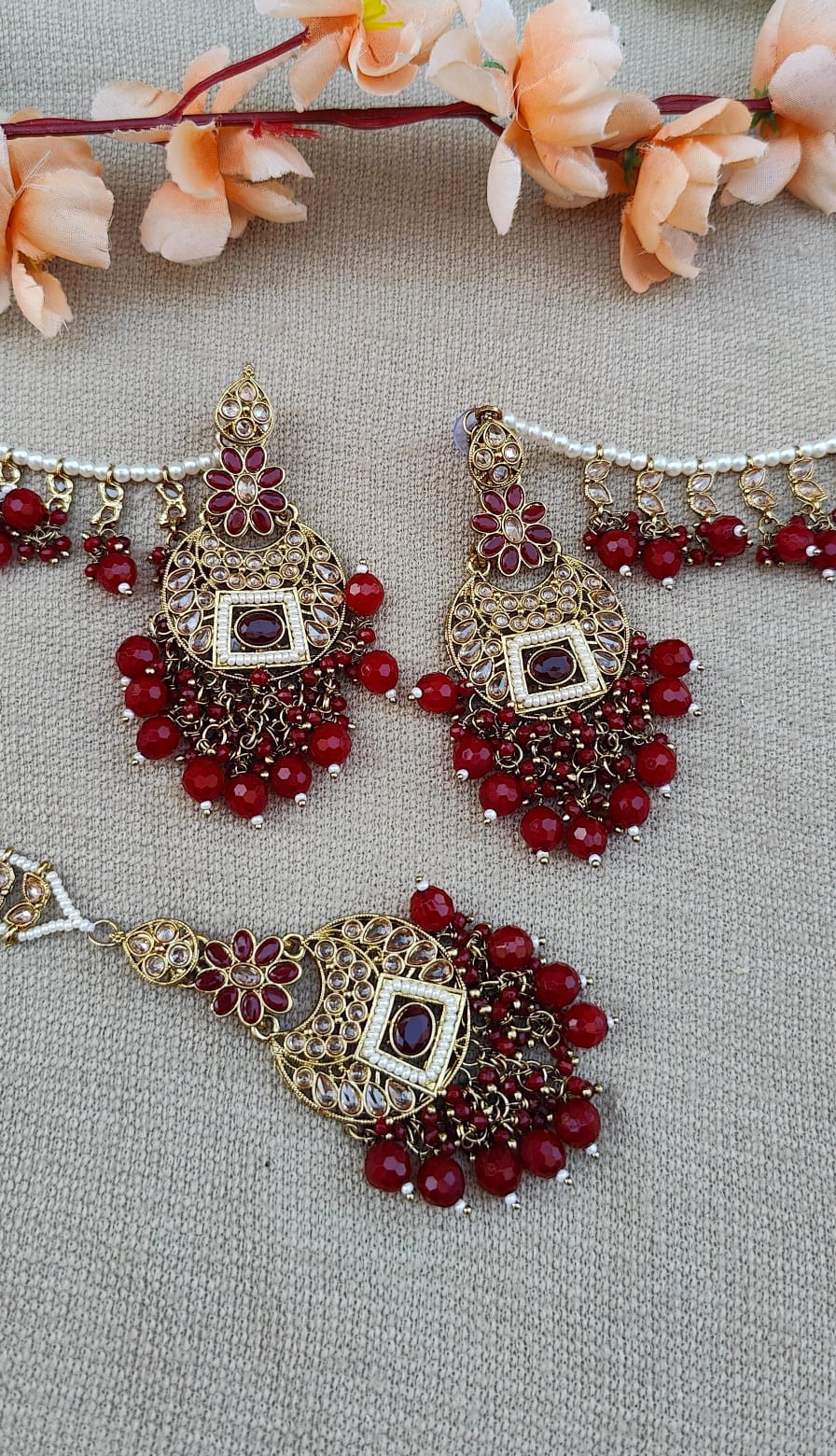 Rashmi Polki Earrings Tikka with Earchains