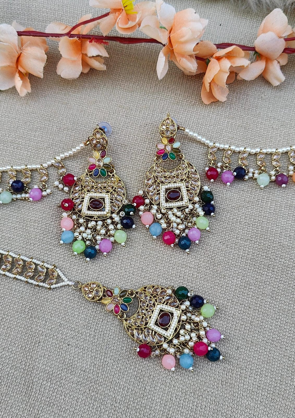 Rashmi Polki Earrings Tikka with Earchains