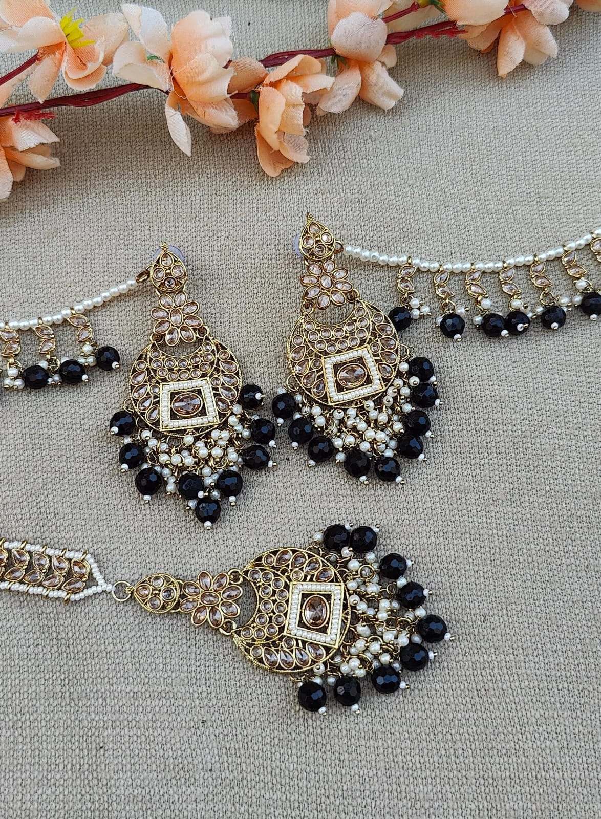 Rashmi Polki Earrings Tikka with Earchains