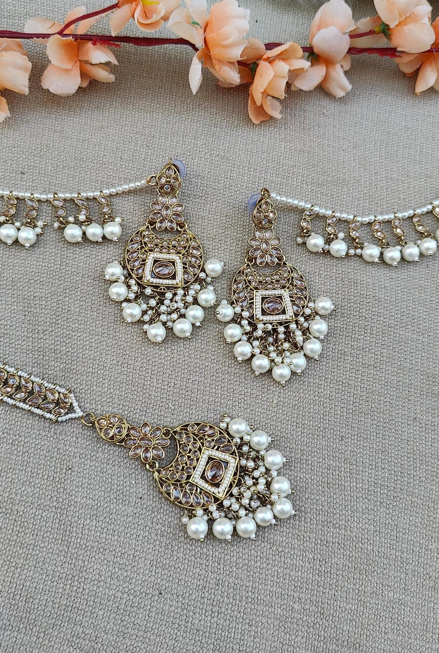 Rashmi Polki Earrings Tikka with Earchains