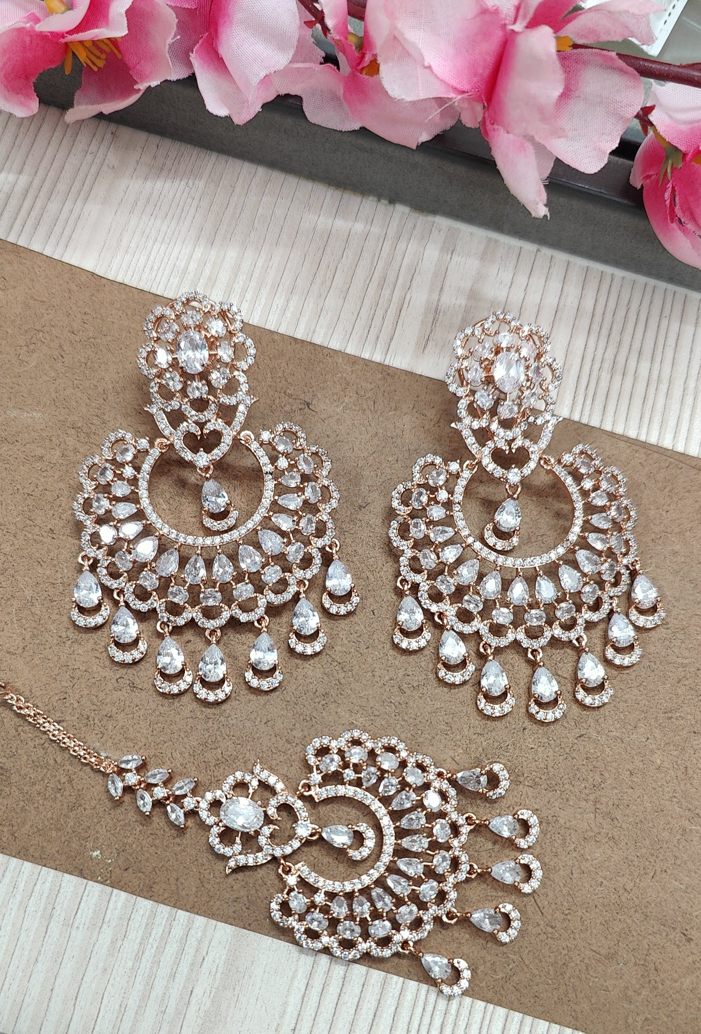 Alpana AD Earrings Tikka (Rose Gold)