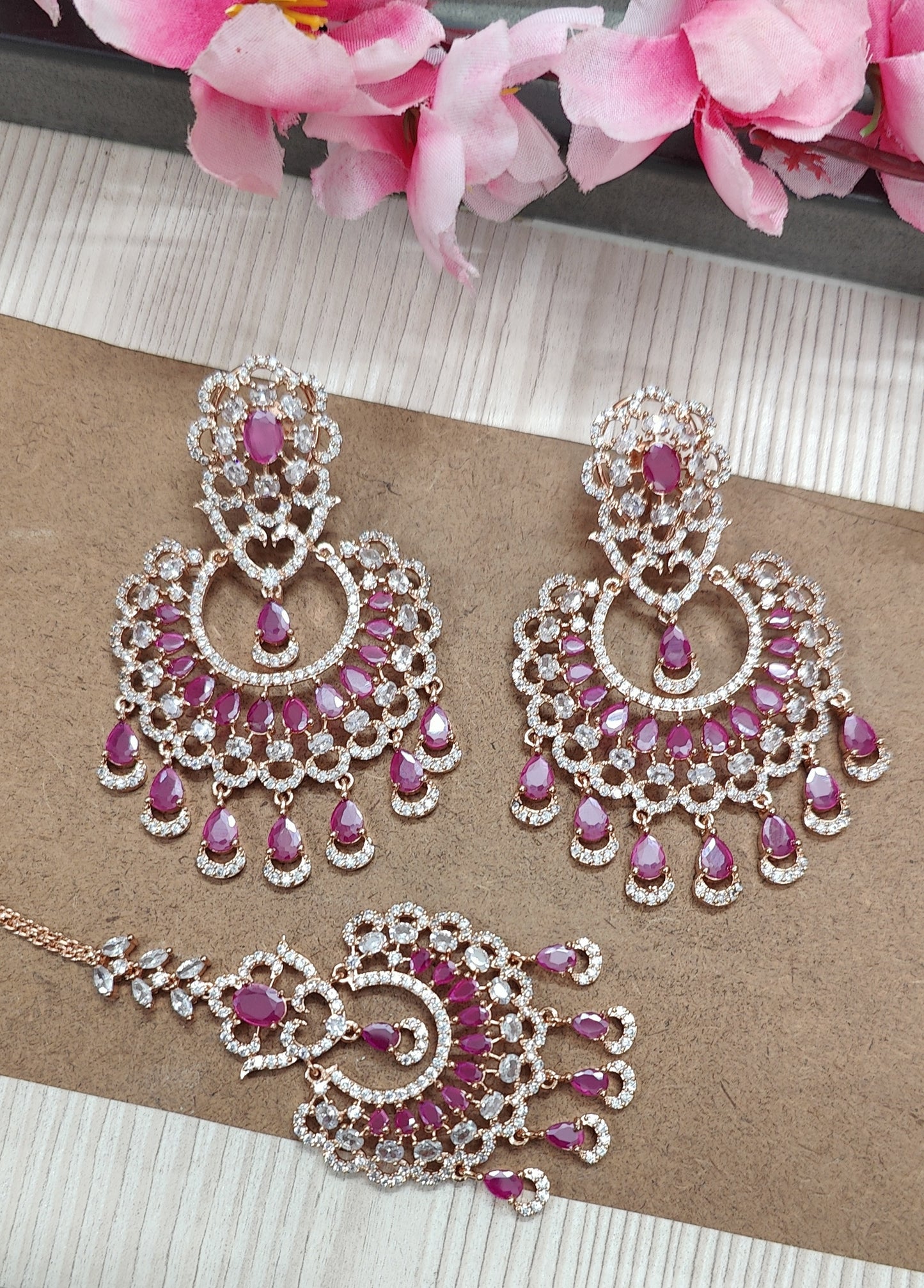 Alpana AD Earrings Tikka (Rose Gold)