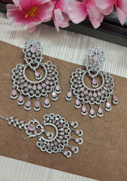 Alpana AD Earrings Tikka (Silver)