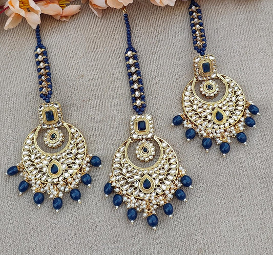 Preet Gold Kundan Earrings Tikka