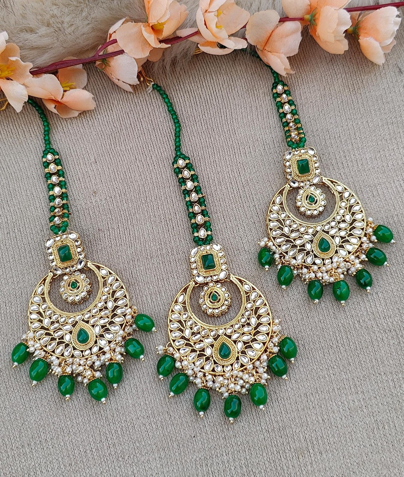 Preet Gold Kundan Earrings Tikka