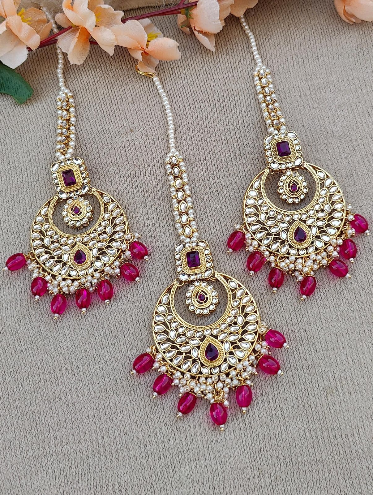 Preet Gold Kundan Earrings Tikka