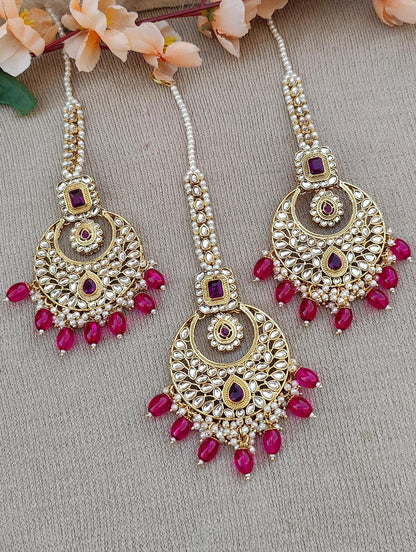 Preet Gold Kundan Earrings Tikka