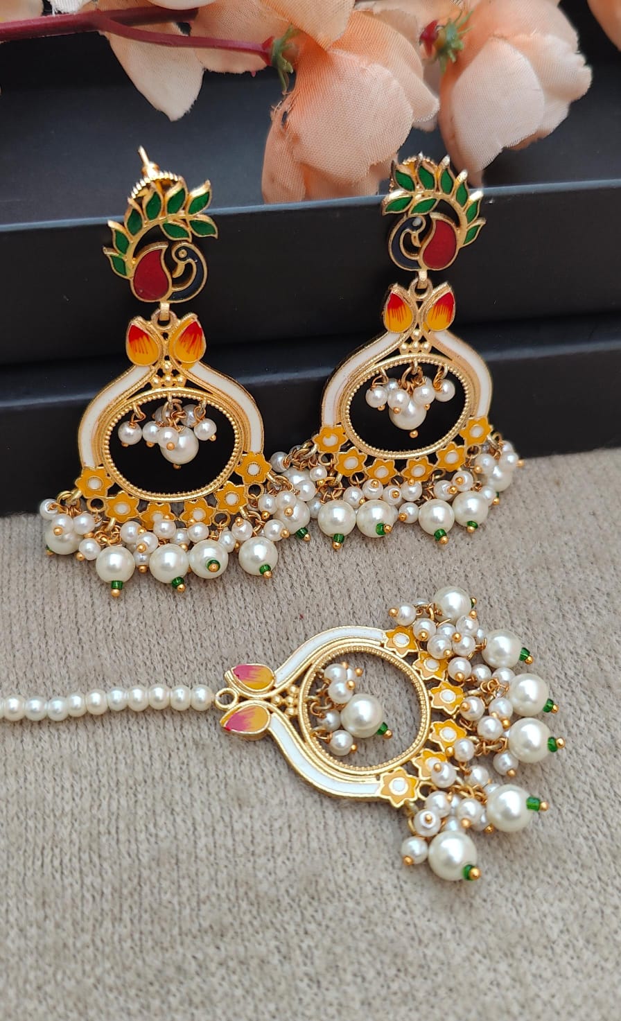 Peacock Meenakari Earrings Tikka