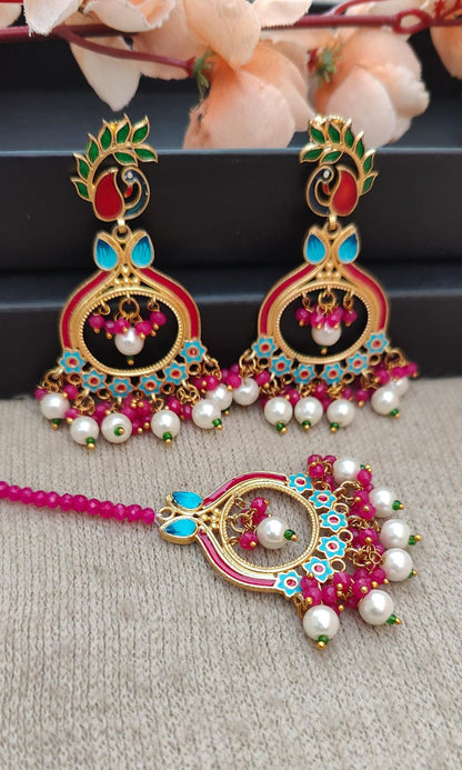 Peacock Meenakari Earrings Tikka