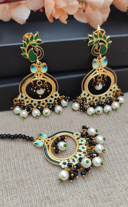 Peacock Meenakari Earrings Tikka