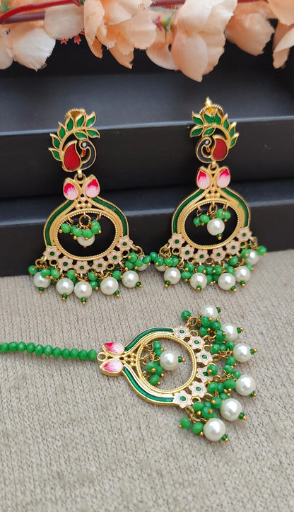 Peacock Meenakari Earrings Tikka