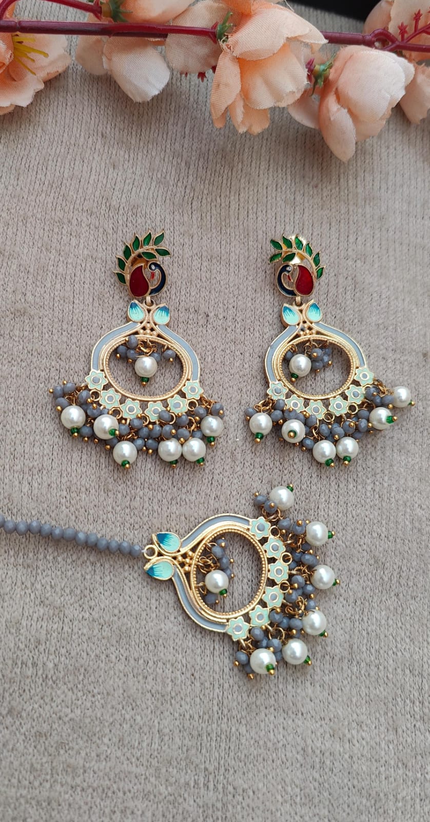 Peacock Meenakari Earrings Tikka