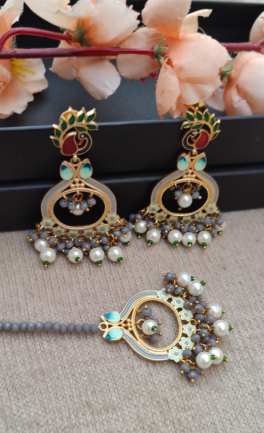 Peacock Meenakari Earrings Tikka