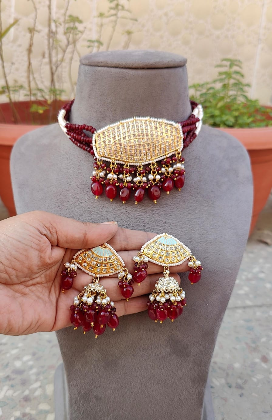 Kashika Beaded Choker (Maroon)