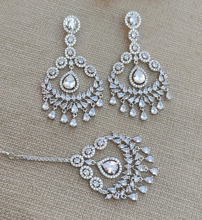 Nafisa AD Earrings Tikka (Silver)