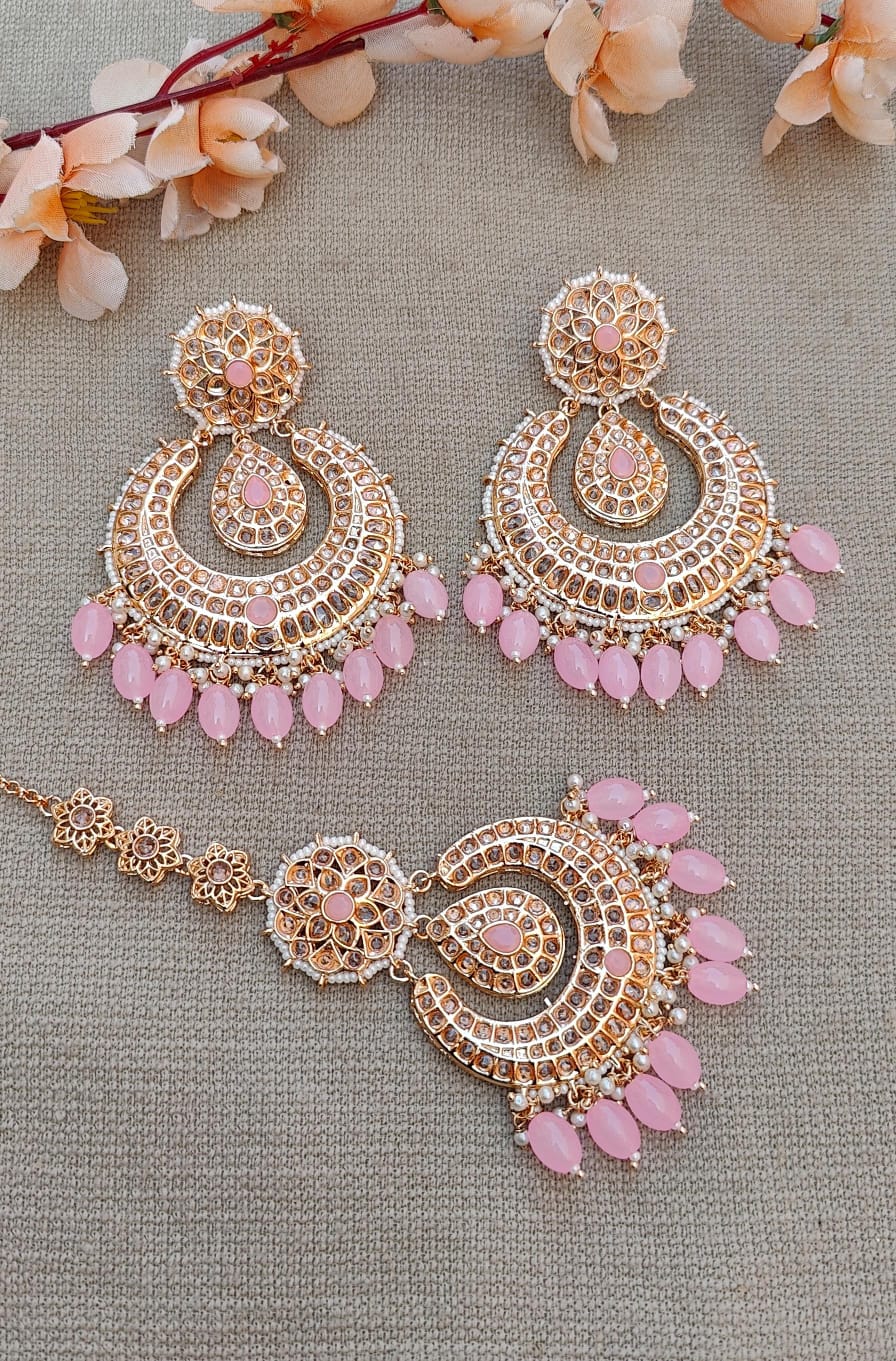 Nirusha Rose Gold Oversized Earrings Tikka