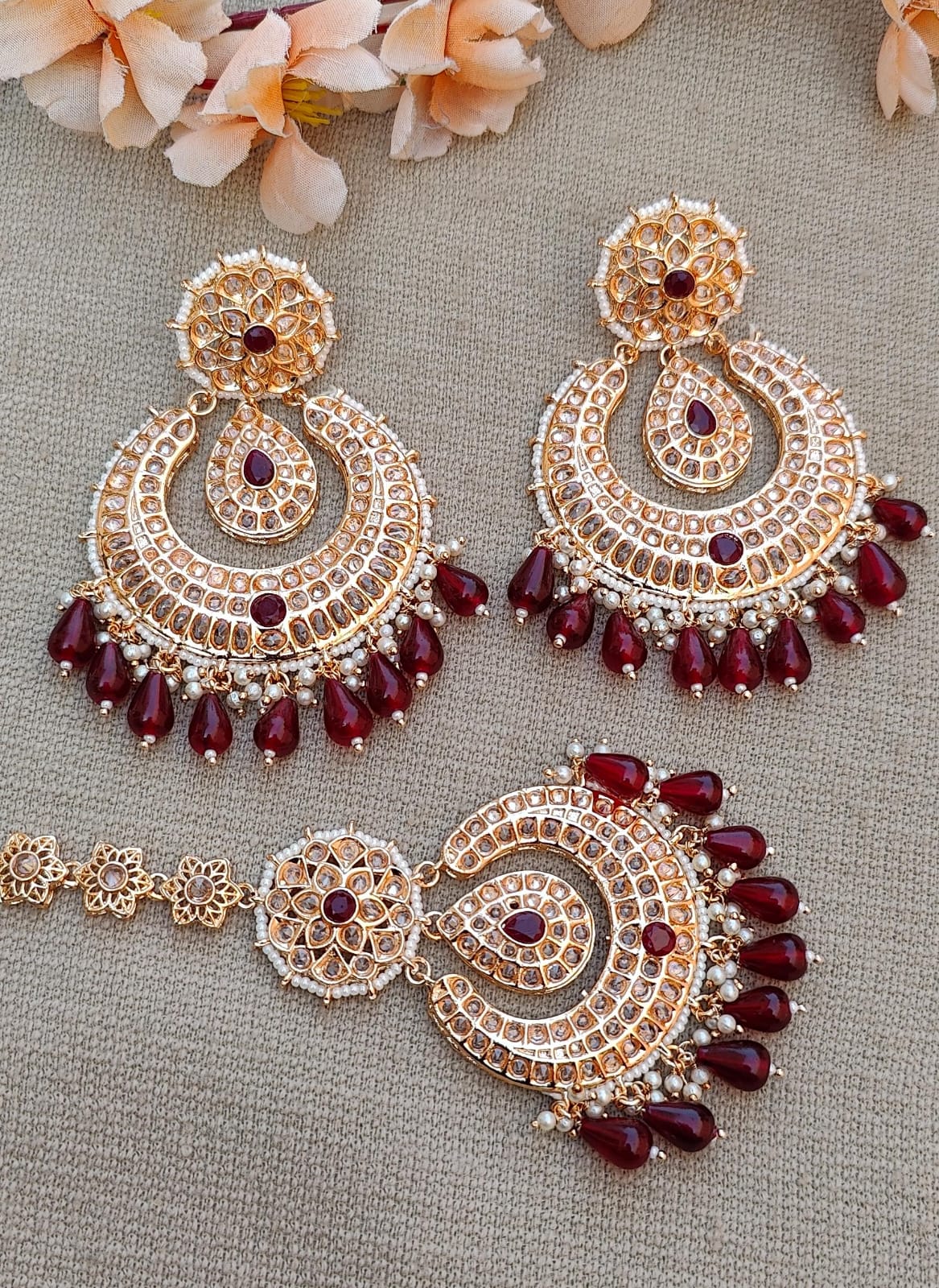 Nirusha Rose Gold Oversized Earrings Tikka