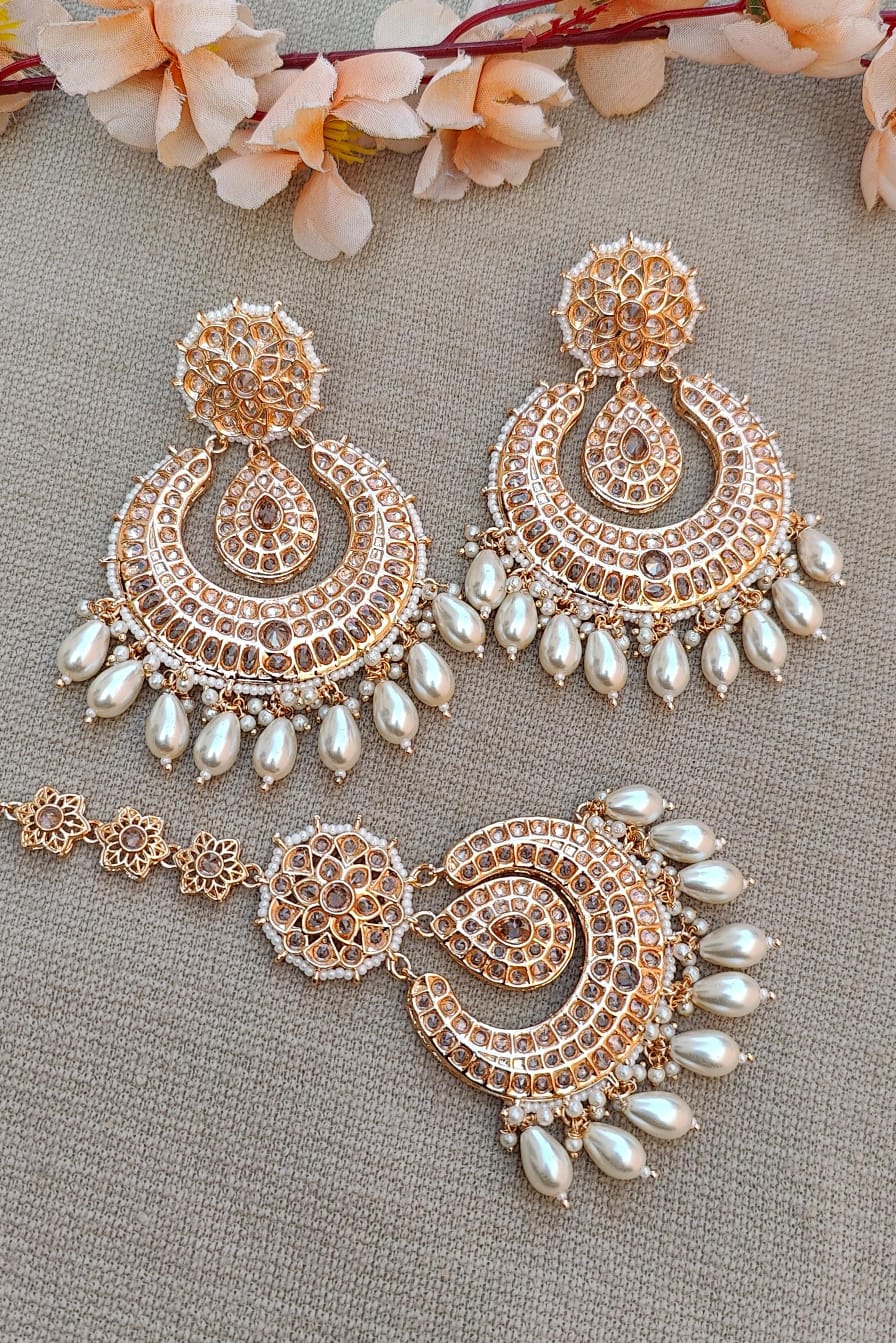 Nirusha Rose Gold Oversized Earrings Tikka