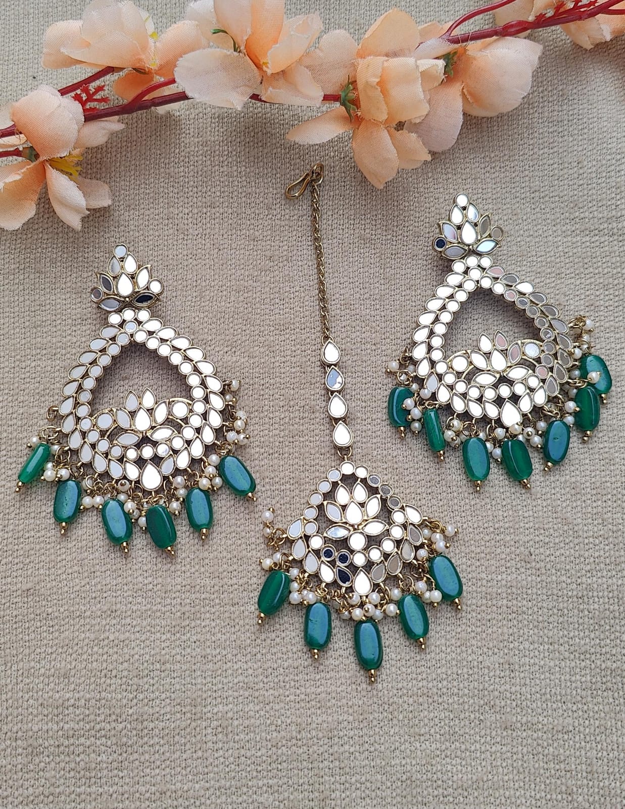 Bhavna Mirror Earrings Tikka Set